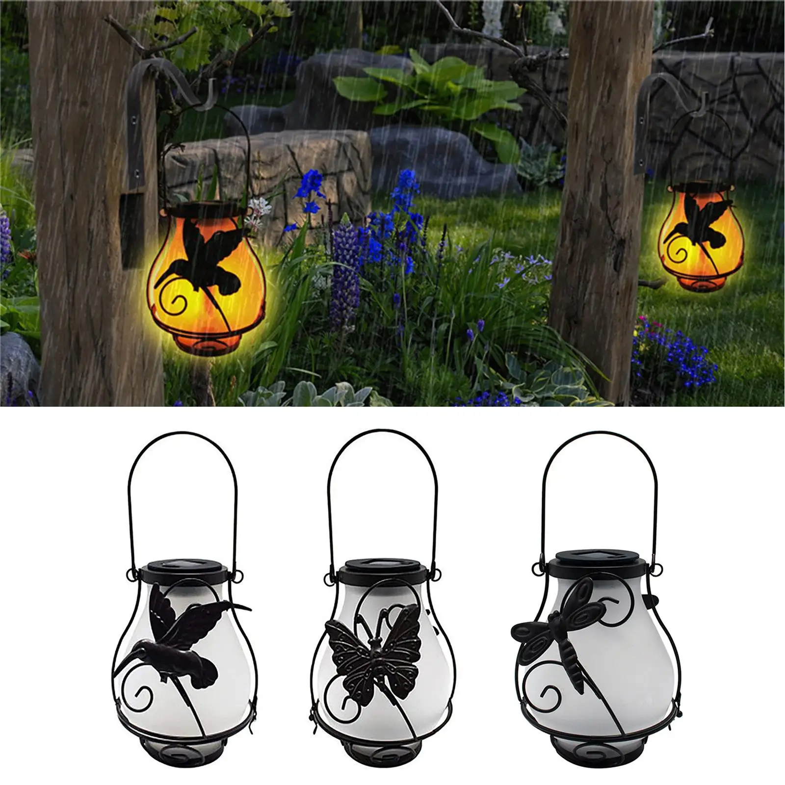 Solar Simulation LED Flame Light Decorative Outdoor Hanging Lantern Lamp