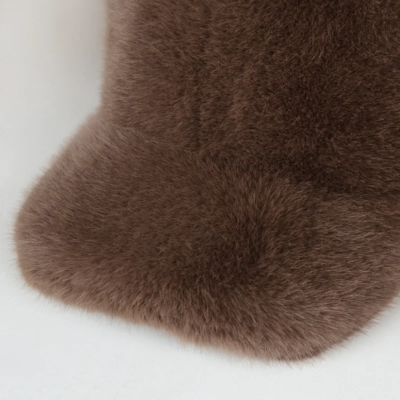 الموضة بلون رقيق فو الفراء قبعة بيسبول في الهواء الطلق للنساء الفاخرة سميكة سميكة قبعة الرجال الشتاء الدافئة قبعات ترد لمكانها #4