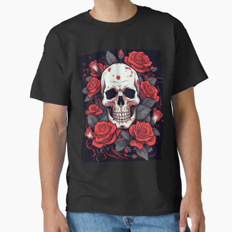 

MY BONES AND BOTANY SKULL WITH ROSES Old school devil Goth style Horror skeleton Halloween gift T shirt large size Tops S-6XL