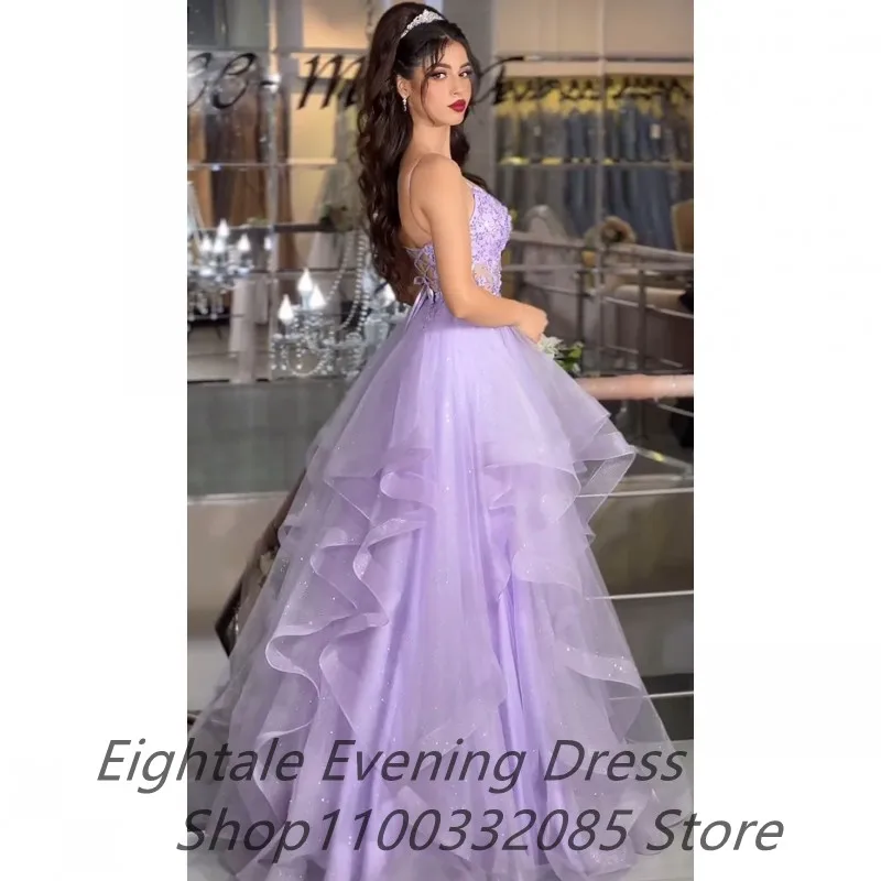 Eightale 2024 Princess A Line Shinning Evening Dresses For Wedding Party Spaghetti Straps Formal Prom Dress Dubai Party Gown