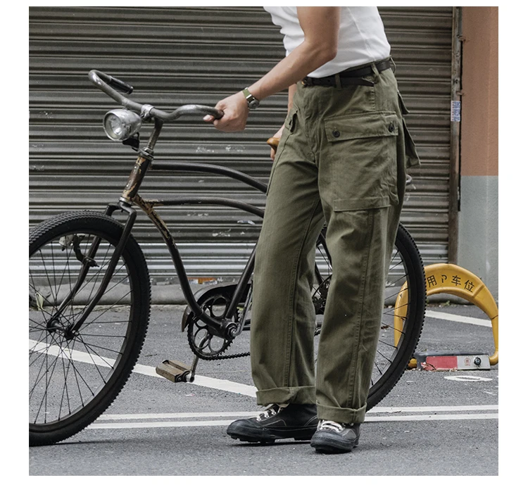 

Rugged Bronson USMC HBT P-44 Men's Multi-Bag Military Tooling Monkey Long Pants Herringbone Cargo Trousers