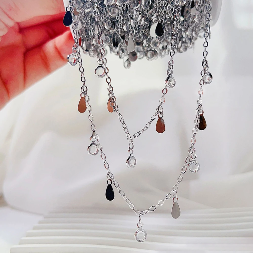 1 Meter Strass Anhänger Kupfer Kette Tröpfchen Charms Kristall Glas Perlenkette Handgefertigte Halskette Zubehör für DIY Schmuckherstellung