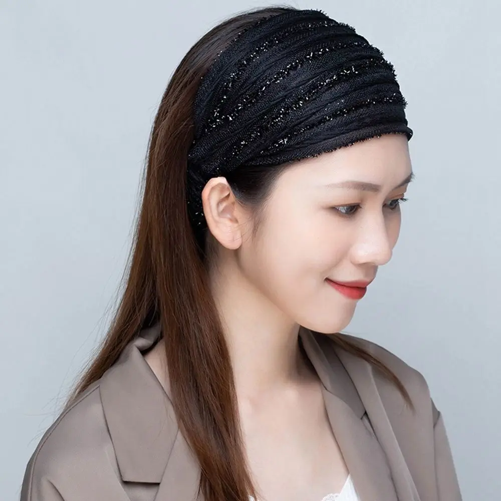 Band Sequin Non Slip Wide Brimmed Mother Hair Hoop Shiny Cloth Women Headband Mesh Hairbands Korean Headwear Wide Hair Band