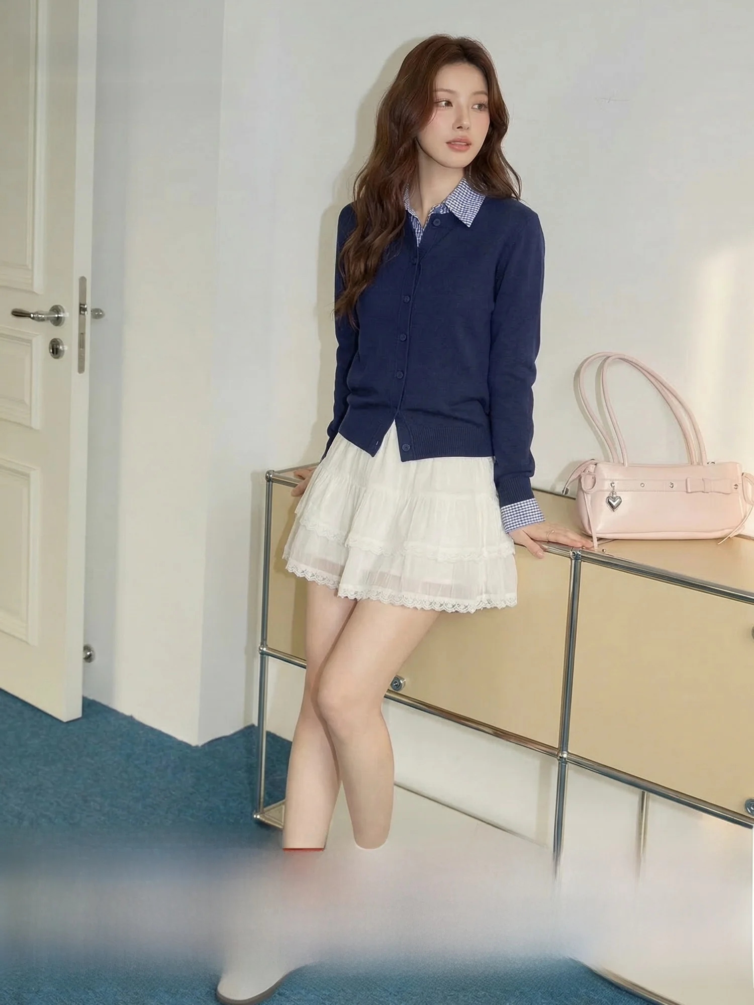 

Многослойная юбка-трапеция с кружевом для женщин, ранняя весна, белая, с завышенной талией, утягивающая, универсальная, модная