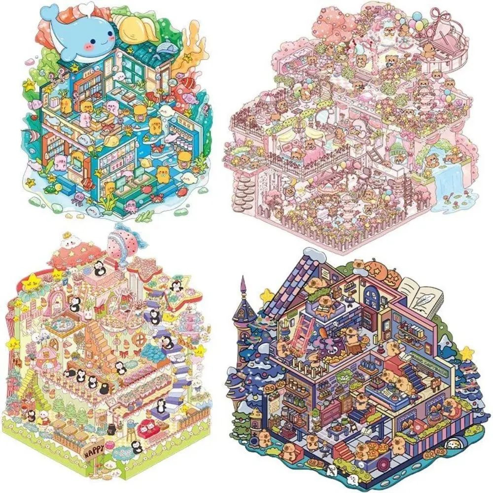New PET 3D Landscaping Stickers Cartoon Visual Stacking Visual Stacking Stickers DIY Capybara Miniature Scene Sticker Gift