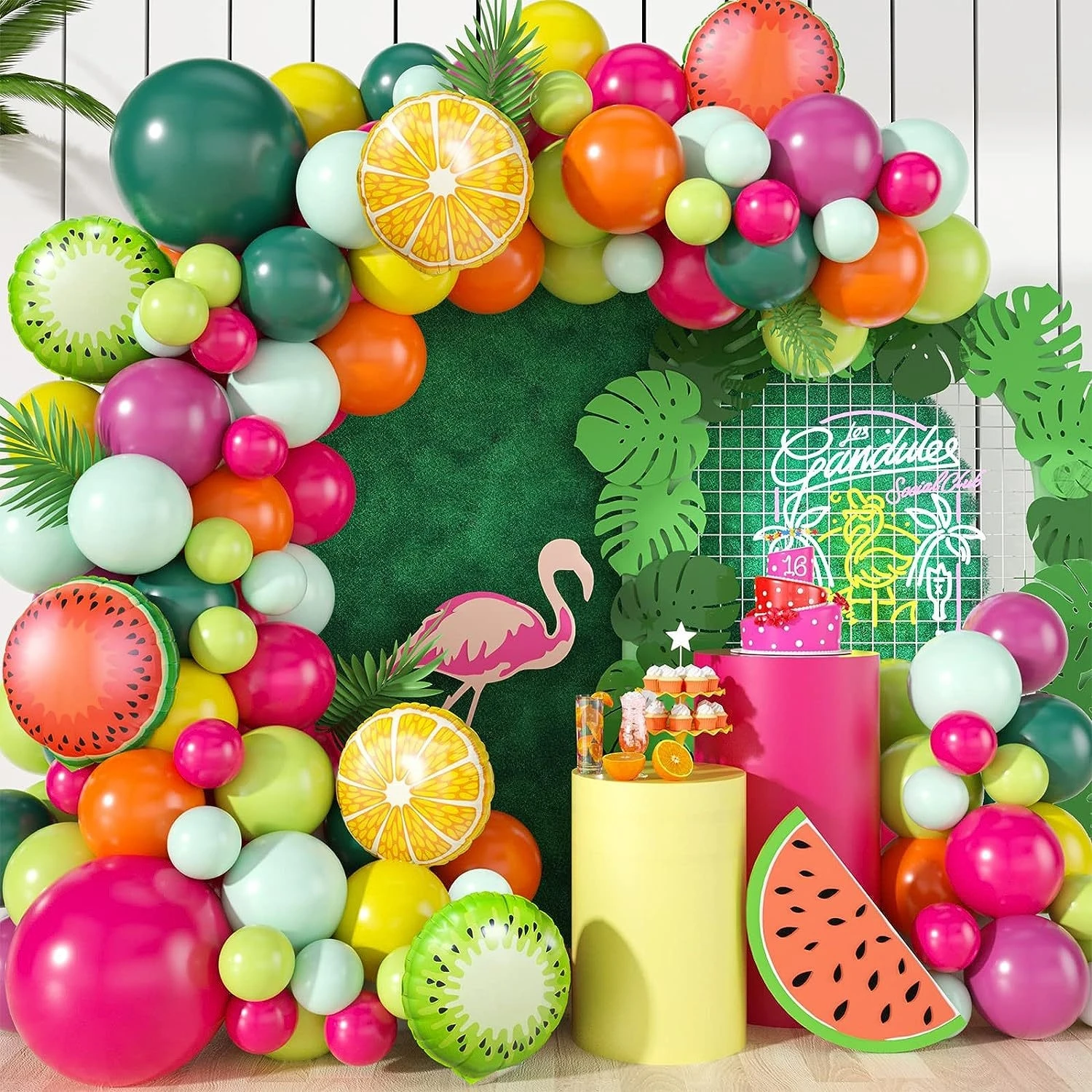 115-teiliges Set mit Aluminiumfolienballons im Sommerfrucht-Design für Hochzeiten, Geburtstagsfeiern, Sommer-Strandpartys