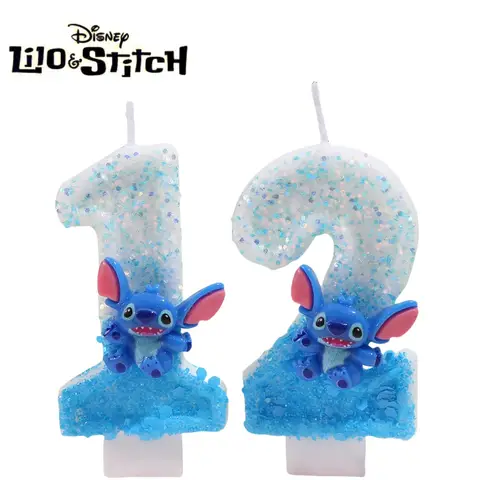 Disney cartoon Stitch 0-9 blue and white digital candle Suitable for Birthday Party Cake Decoration, anniversary parties ﻿
