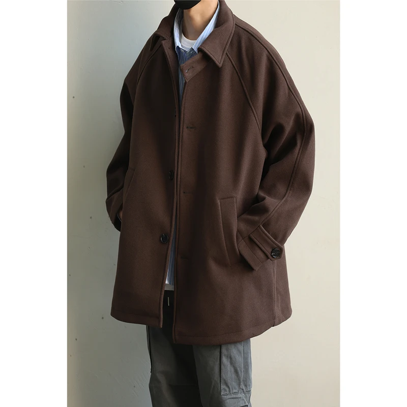 

Wool Blend Coat Overcoat Man Mans Drawstring Waist-Cinching Belted Elastic Adjustable Cinched Sashes Buckled Flexible Beautiful
