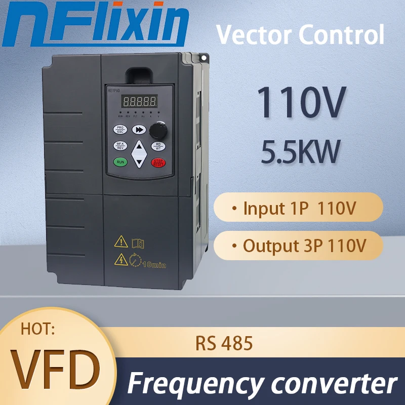 

VFD 5.5KW 7.5HP Variable Frequency Drive Inverter Converter 1HP 110V Input 3HP 110V Output CNC Spindle Motor Speed Controller.