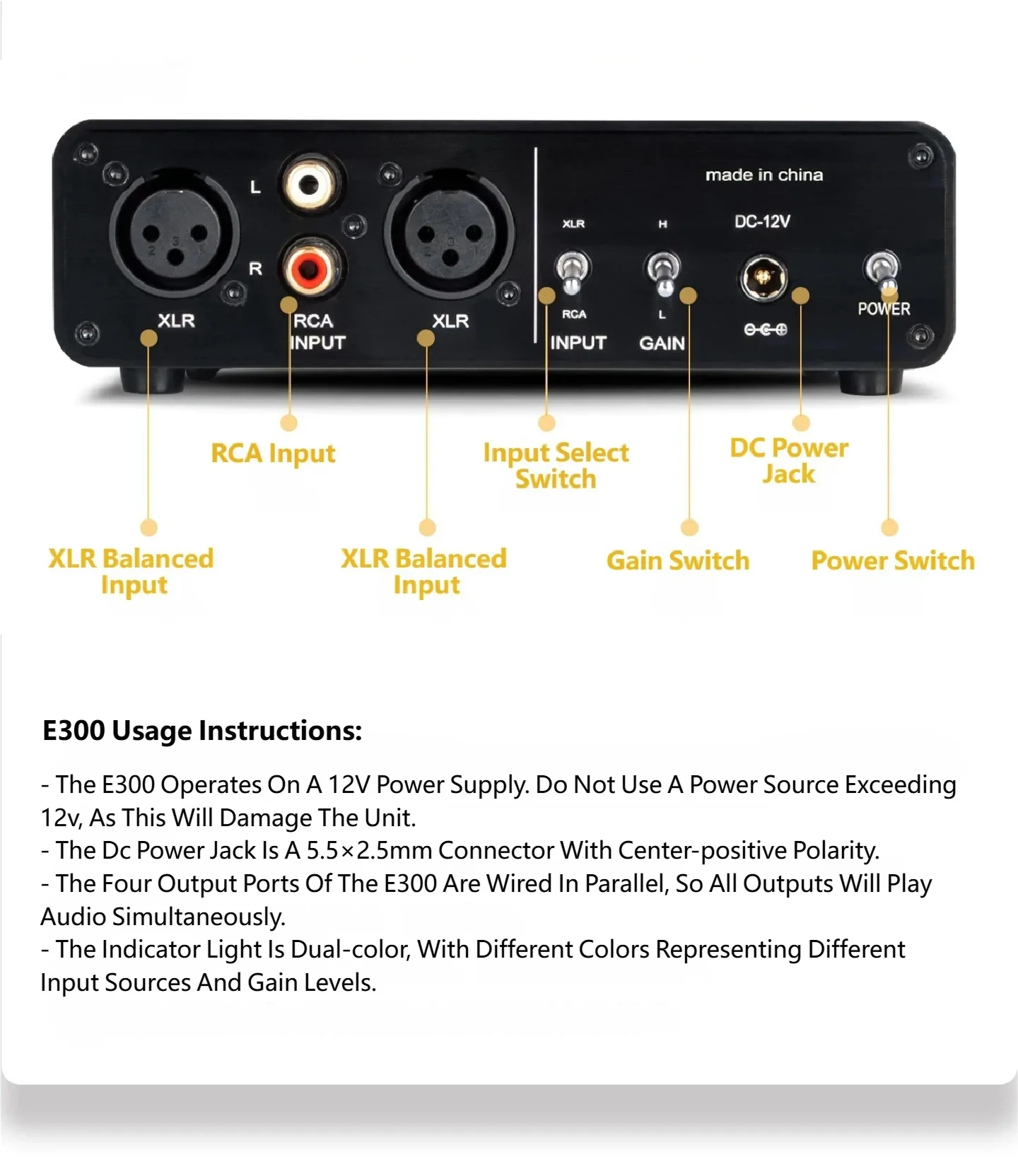 YJCO HiFi Balanced Kopfhörerverstärker TPA6120A2*2 Chip 4.4/3.5/6.35/XLR Ausgang DC12V, Audiophiler Desktop Balanced Amp E300 – Detail 11