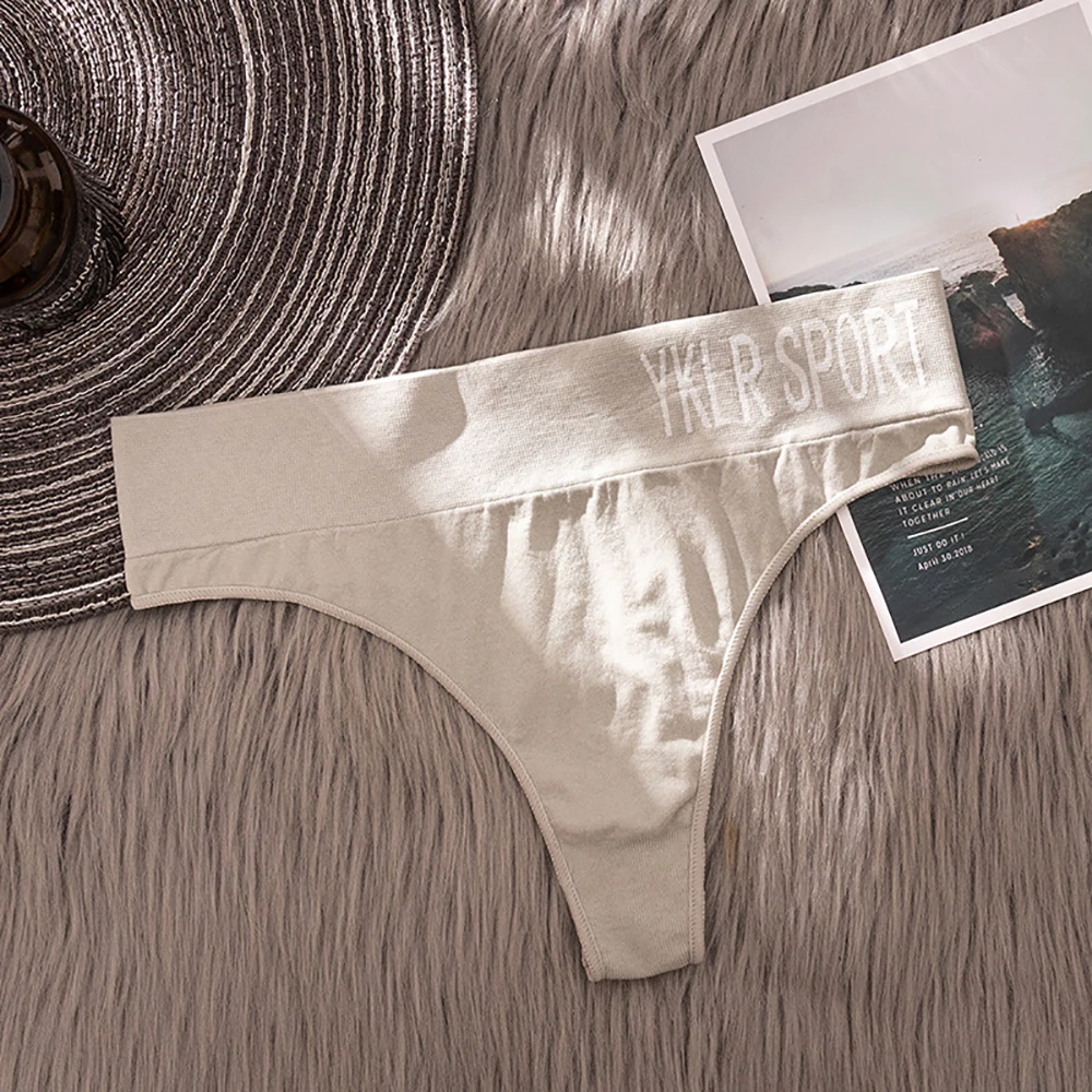 Soft Comfort Wide-waist T-back Pure Color Underwear G-String Sexy Briefs Letter Panties Women Thong