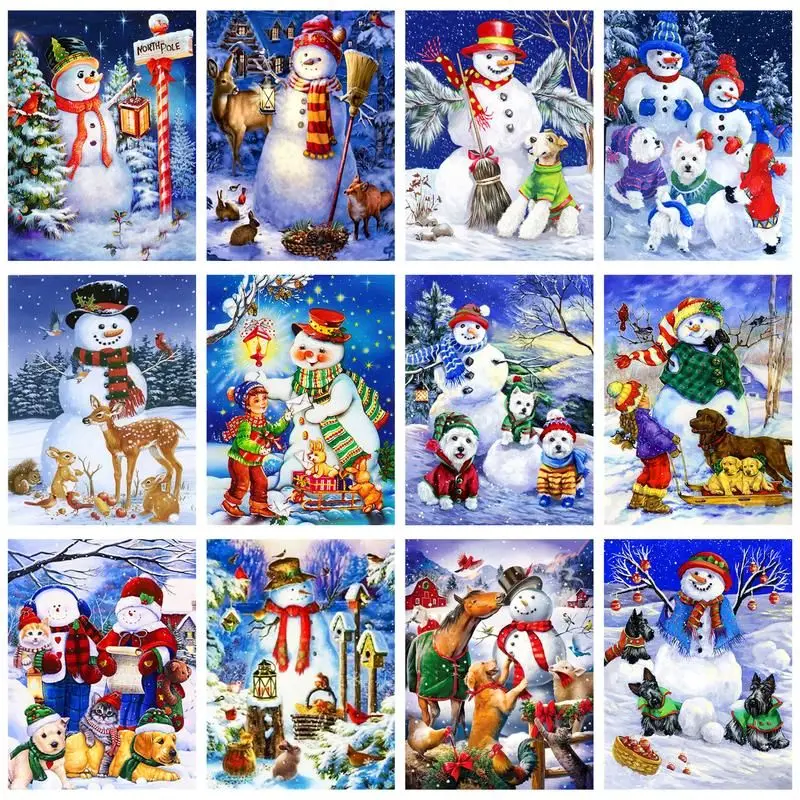 

CHENISTORY 5D DIY Diamond Painting Snowman Rhinestone Picture Diamond Embroidery Winter Cross Stitch Christmas Decorations