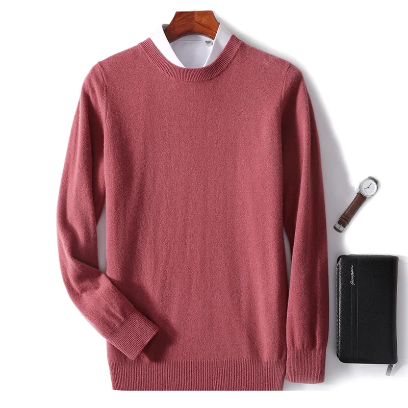 Autumn And Winter New 100% Wool Sweater Men\'s Round Neck Long Sleeved Pullover Sweater Loose Knit Cashmere Sweater Korean Versio