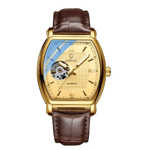 Gold Wrist Watch for Men Square Hollowed Out Watch Men Watches High Quality Quartz Wristwatches