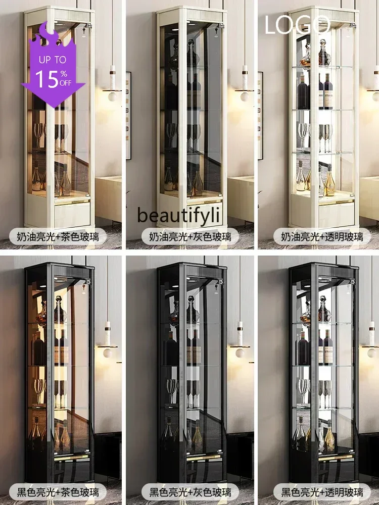 

PPP Q Living Room Light Luxury High-End Wine Cabinet Small Apartment Glass Door Display Wall Storage Cabinet