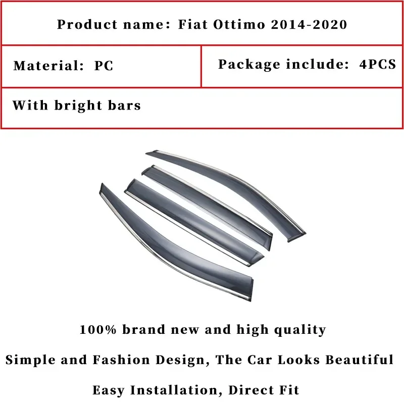 For Fiat Ottimo 2014-2020 Window Visor Car Rain Shield Awning Trim Cover Side Window Deflector Door Rain Sun Shield Accessories