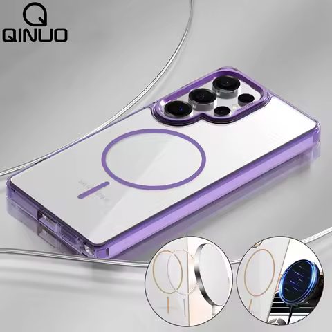 Luxury Metal Lens For Magsafe Magnetic Clear Case For Samsung Galaxy S25 S24 S23 S22 Plus Ultra FE A15 A55 A35 A16 A26 A36 A56