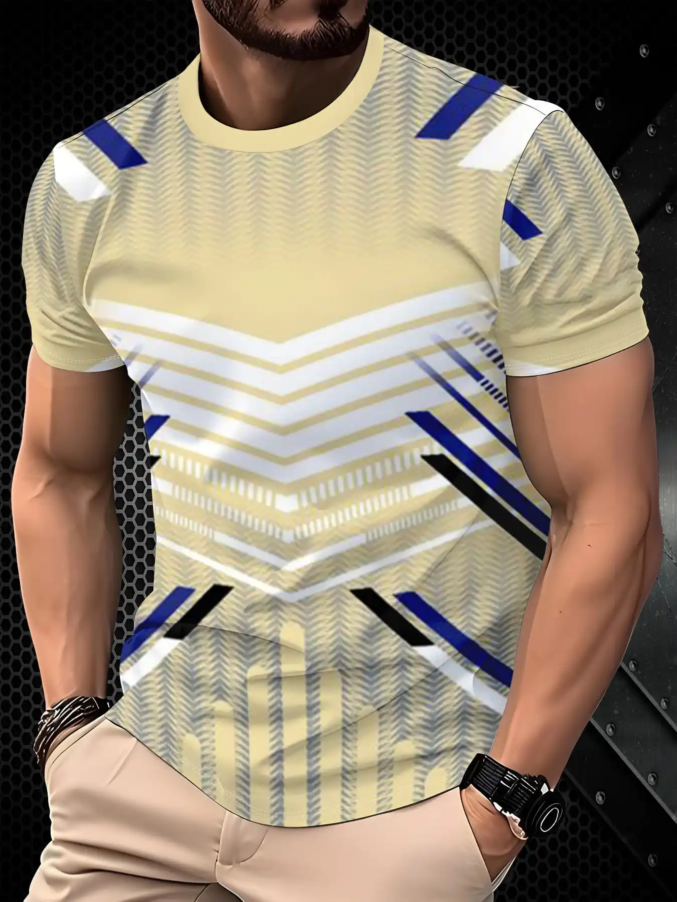 New men's short-sleeve T-shirt, loose-fitting and tailored with printed designs, versatile basic crew-neck top suitable for spri