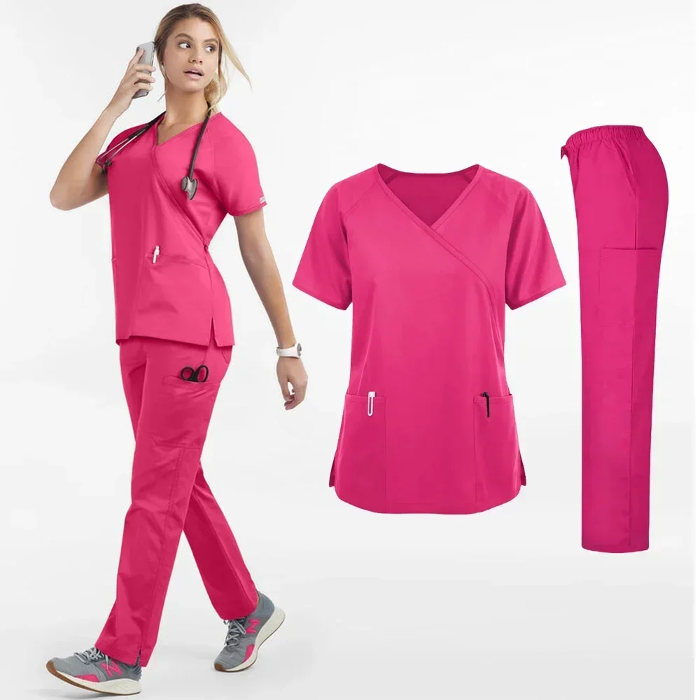 Liberação esfrega uniformes de enfermagem para mulheres homens anestesista conjunto topos e calças jogger tecido fino sala operação médico workwear