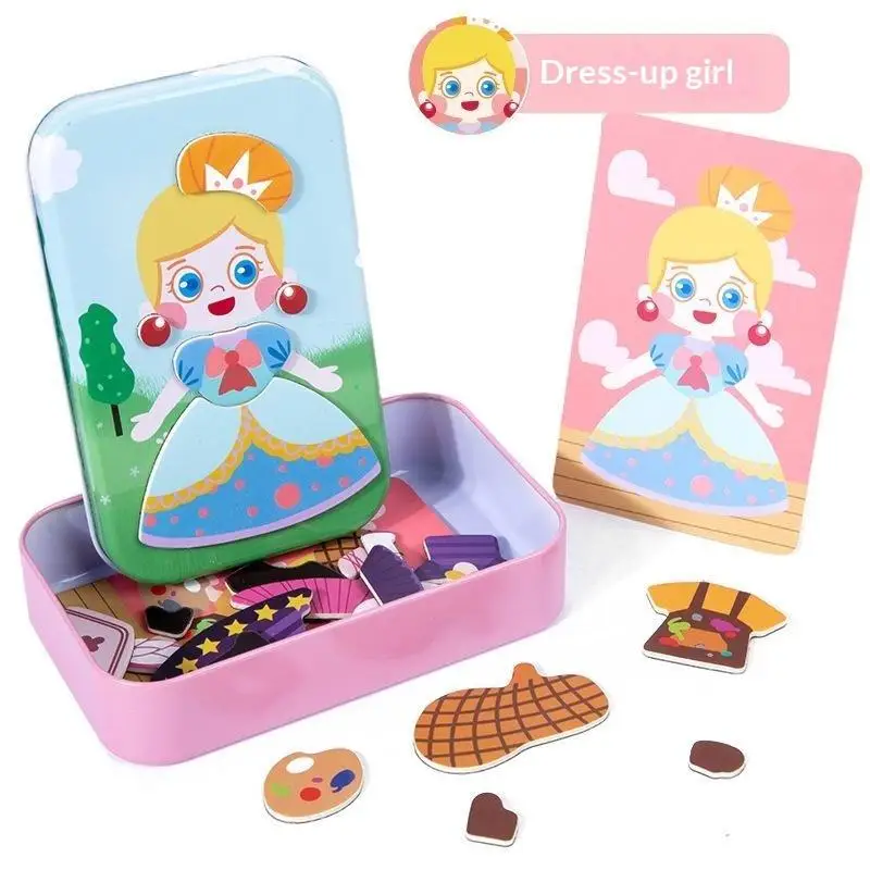 Magnetic Dress Up Puzzle Toys Children Dress Up Change Facial Expression Game Iron Box Storage For Kid Early Learning Party Gift