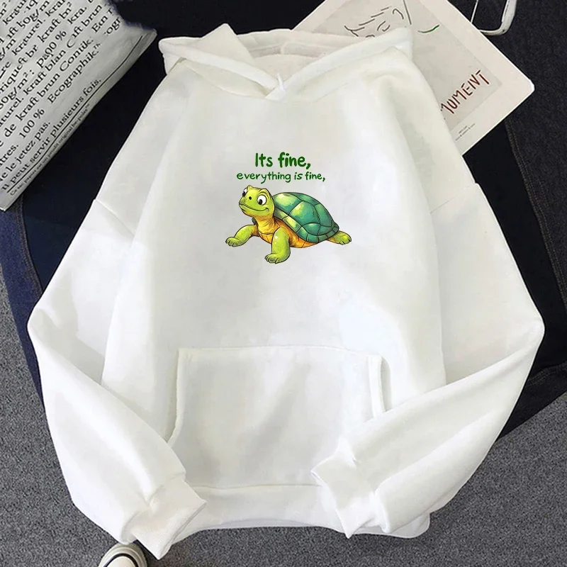 

Cartoon Turtle Printed Clothes Men I‘m Fine Every Is Fine Letter Hoodies Outdoor Harajuku Vintage Casual Loose Streetwear