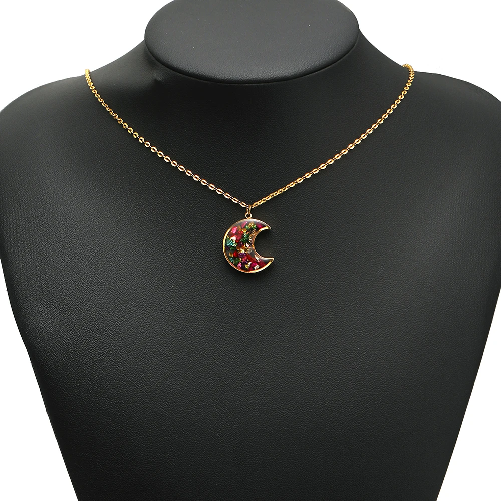 4 Stück Edelstahl-Mondanhänger, transparente Harz-Steinchen-Charms für die Herstellung von DIY-Modeschmuck, Halsketten und Ohrringen für Mädchen – Detail 6