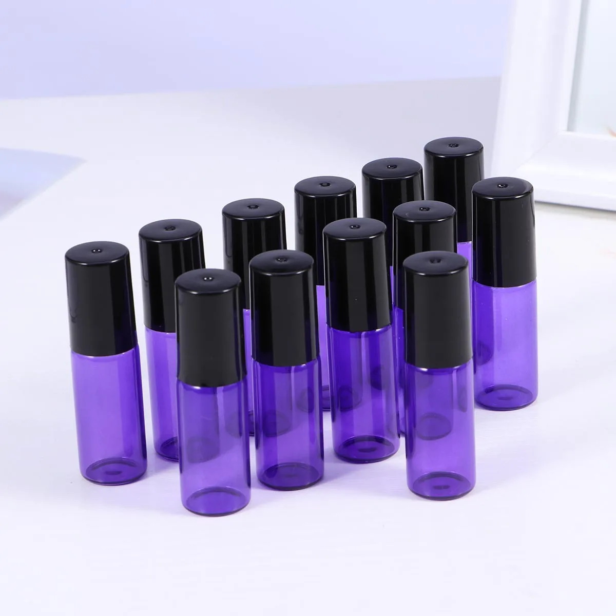 

12Pcs Essential Oil Roller Bottles Refillable 5ml Purple Glass Travel Purse Size Leakproof Roller Balls for Perfumes Colognes