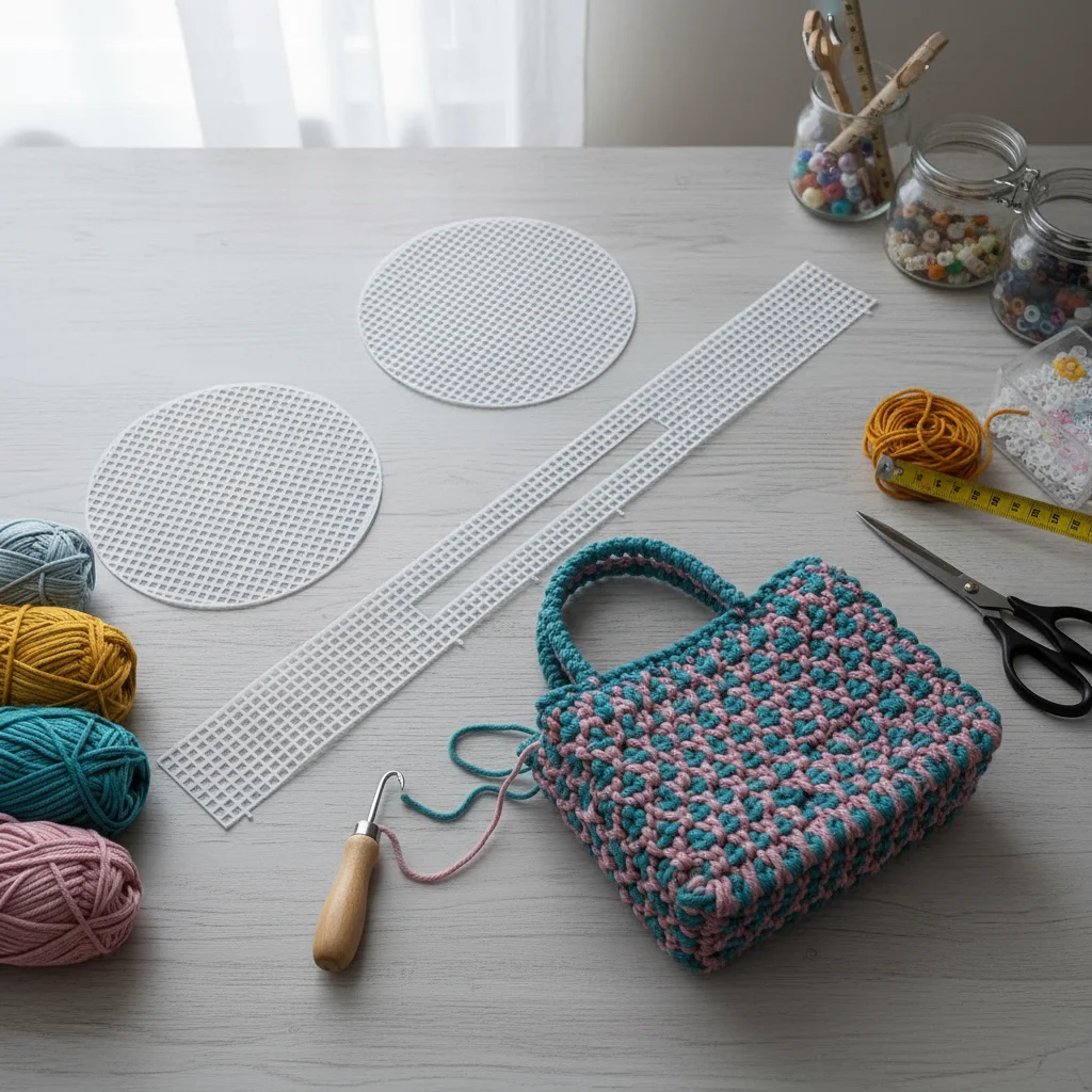 

1Pcs Bag Making DIY Handcraft Bags Weaving Material Latch Hook Bags Made Plastic Grid Hook Plastic Weaving Mesh Cloth
