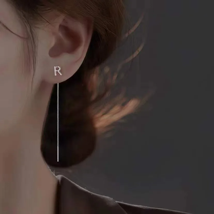 DIY Letters Piercing Earrings Line for Women Temperament Light Luxury Long Tassel Drop Earrings Letters A-Z Simple Jewelry Gifts