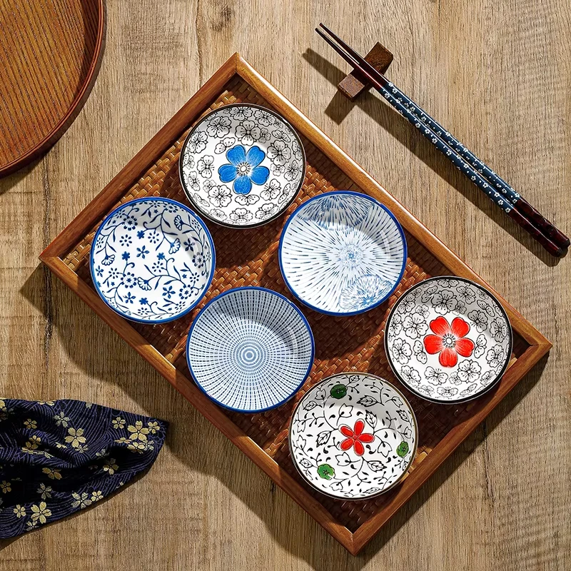

6pcs Japanese Mini Ceramic Plate Barbecue Dipping Sashimi Sushi Soy Sauce Dishes Home Desktop Snack Fruit Dessert Plates