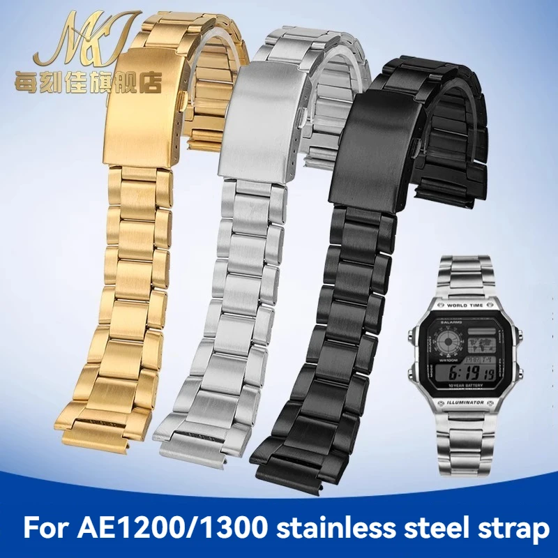 For Casio 3299 Watch AE-1200 AE1200 AE-1200WH AE1300 W-216 W-218 A158 A158W/A168 Stainless Steel Watch Strap Men Wristband 18mm