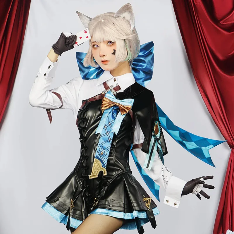Anime Game Genshin Impact Lynette cosplay Wig Full Set costume magician Carnival Uniform clothes Halloween Women Dress