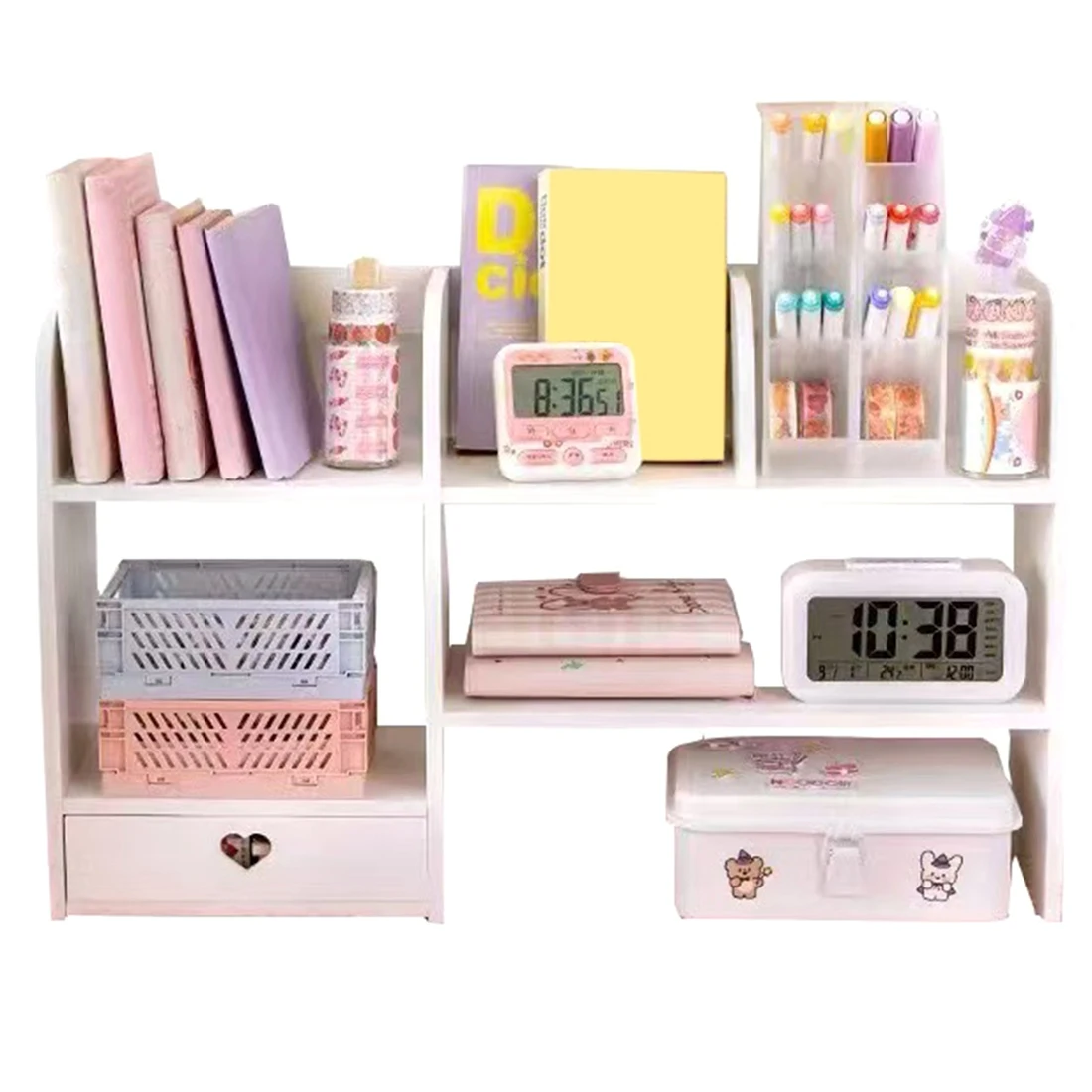 Eco-friendly Double-Layer Desktop Organizer Rack Stationery Desk Accessories Desktop Cosmetics Organizers Storage Shelf