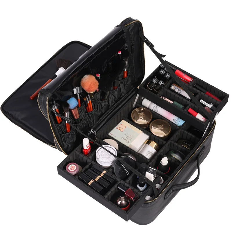 Tas Kosmetik Profesional Portabel untuk Perjalanan, Kotak Penyimpanan dengan Pegangan, Organizer untuk Artis, Tas Penyimpanan untuk Perjalanan dan Kerja