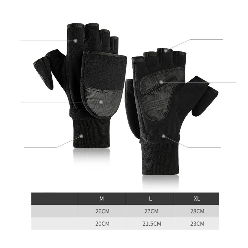 

Men Warm Gloves Thick Fleece Anti-Slip Palm Half Finger Wrist Cover Gloves For Winter Outdoor Sports Riding Training Cold