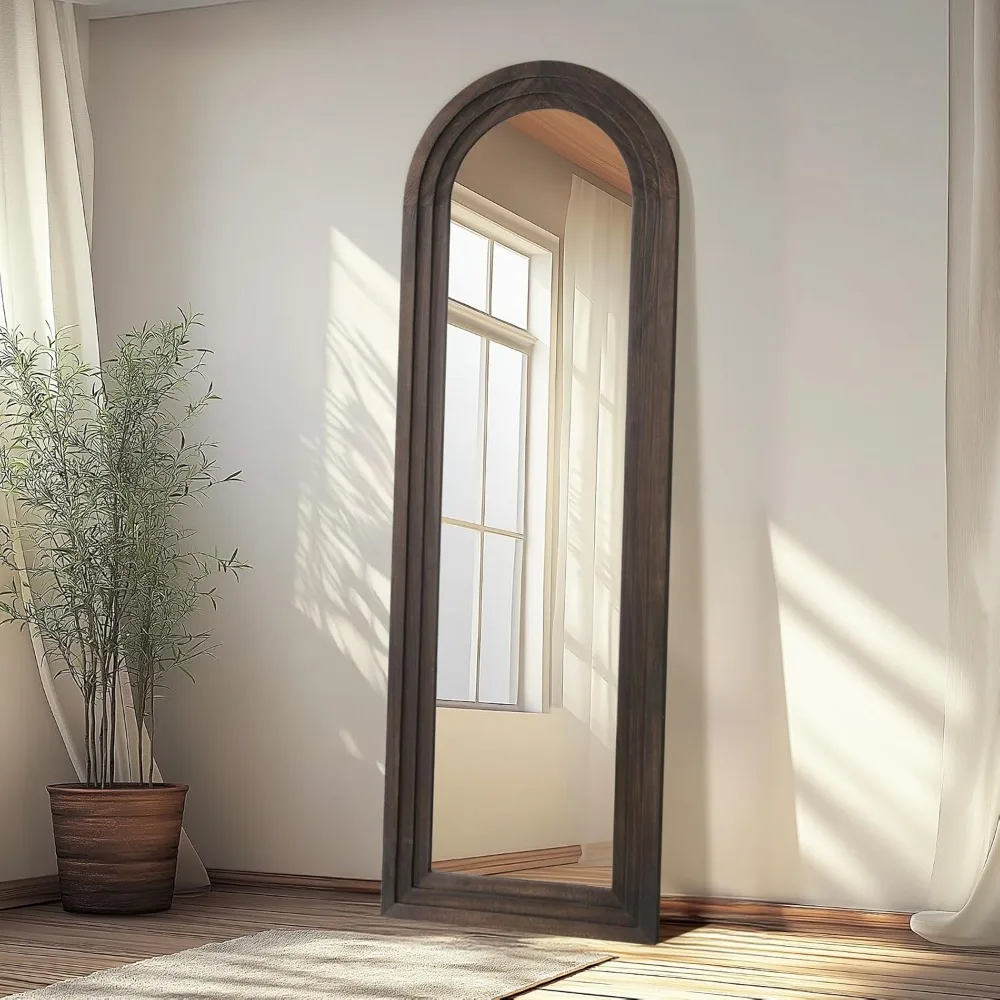 

Arched Full Length Mirror With Solid Wood Frame, 64"x21" Rustic Farmhouse Floor Mirror With Stand, Free Standing Leaning Hangin