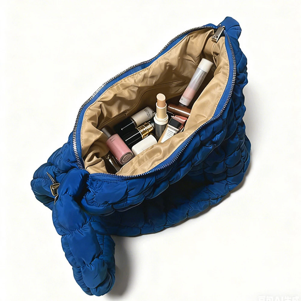 موضة البلايد الأفاق حمل المرأة حقيبة النايلون مبطن حقيبة كتف سعة كبيرة مبطن حقيبة كروسبودي Ruched سحابة المتسوق المحافظ #5