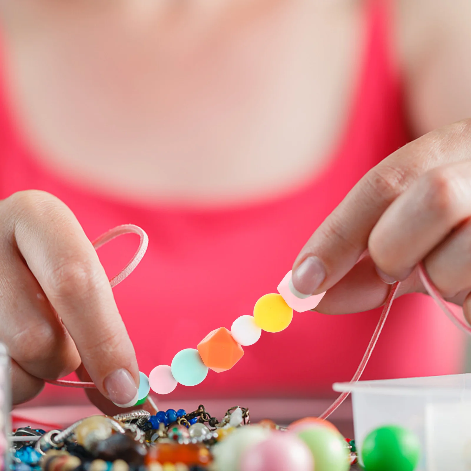 

100 Pcs Silicone Beads C y Color Jewelry Accessories Bulk Bracelets Keychain Craft Decoration Stringing DIY Project Supplies