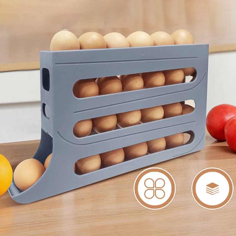 Automatic Scrolling Egg Rack Holder Storage Box Egg Basket Container Organizer Rolldown Refrigerator Egg Dispenser For Kitchen