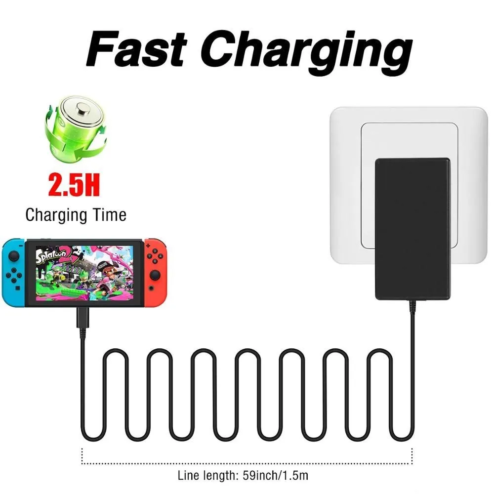 AC Adapter Charger Compatible Nintendo Switch EU/US Plug for NS Switch Lite/OLED Controller Fast Charging Kit Accessories