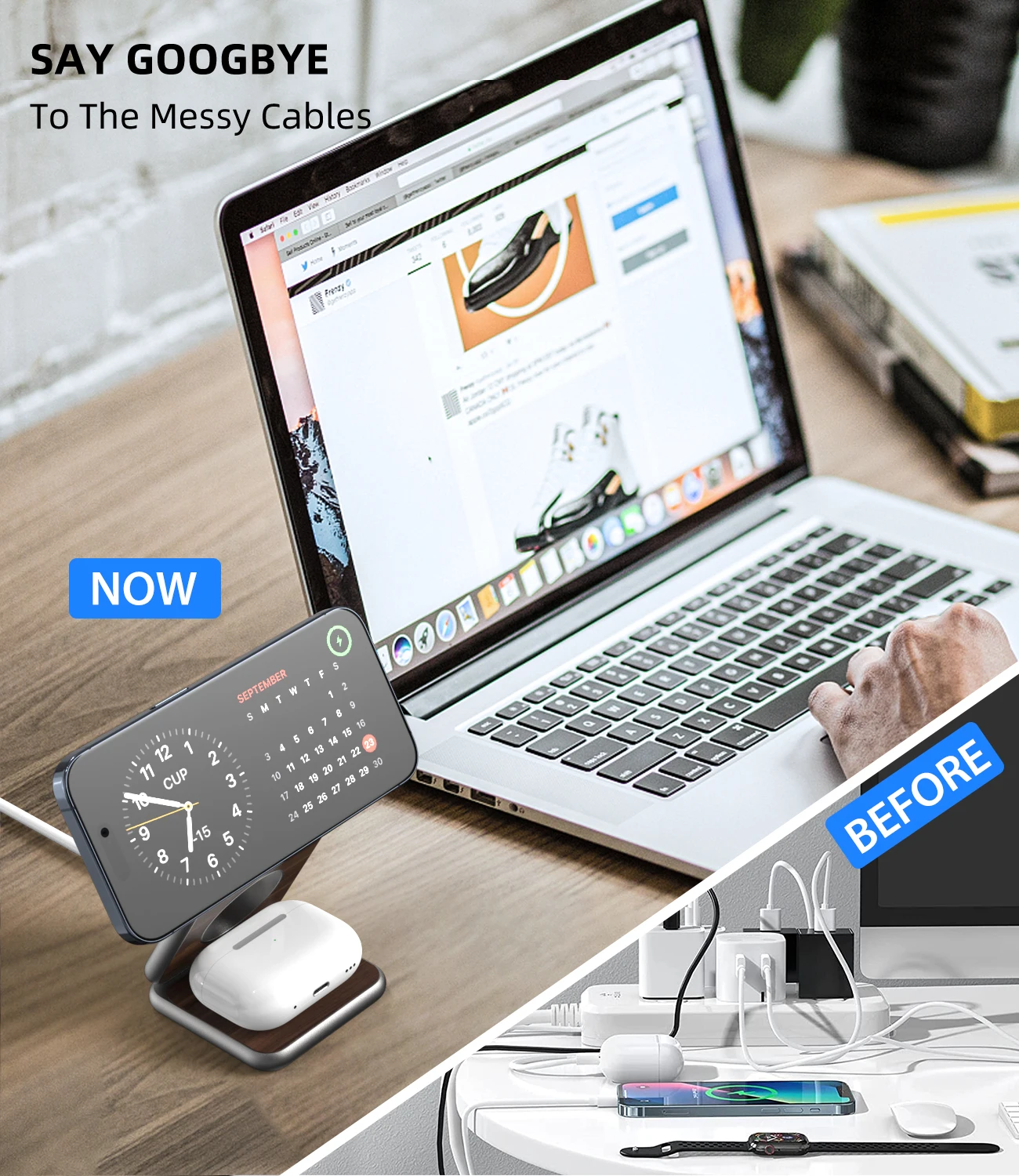 KUXIU X40 Foldable Magnetic Wireless Charger,Aluminum Alloy Charging Station for iPhone15 14 13 12 , for AirPods 3/2/Pro,iWatch9