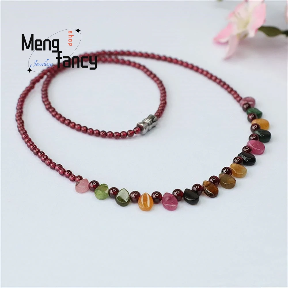 Natural Garnet Exquisite Elegant Simple High-grade Necklace Tourmaline Teardrop Chain Princess Sexy Young Girls Fashion Jewelry