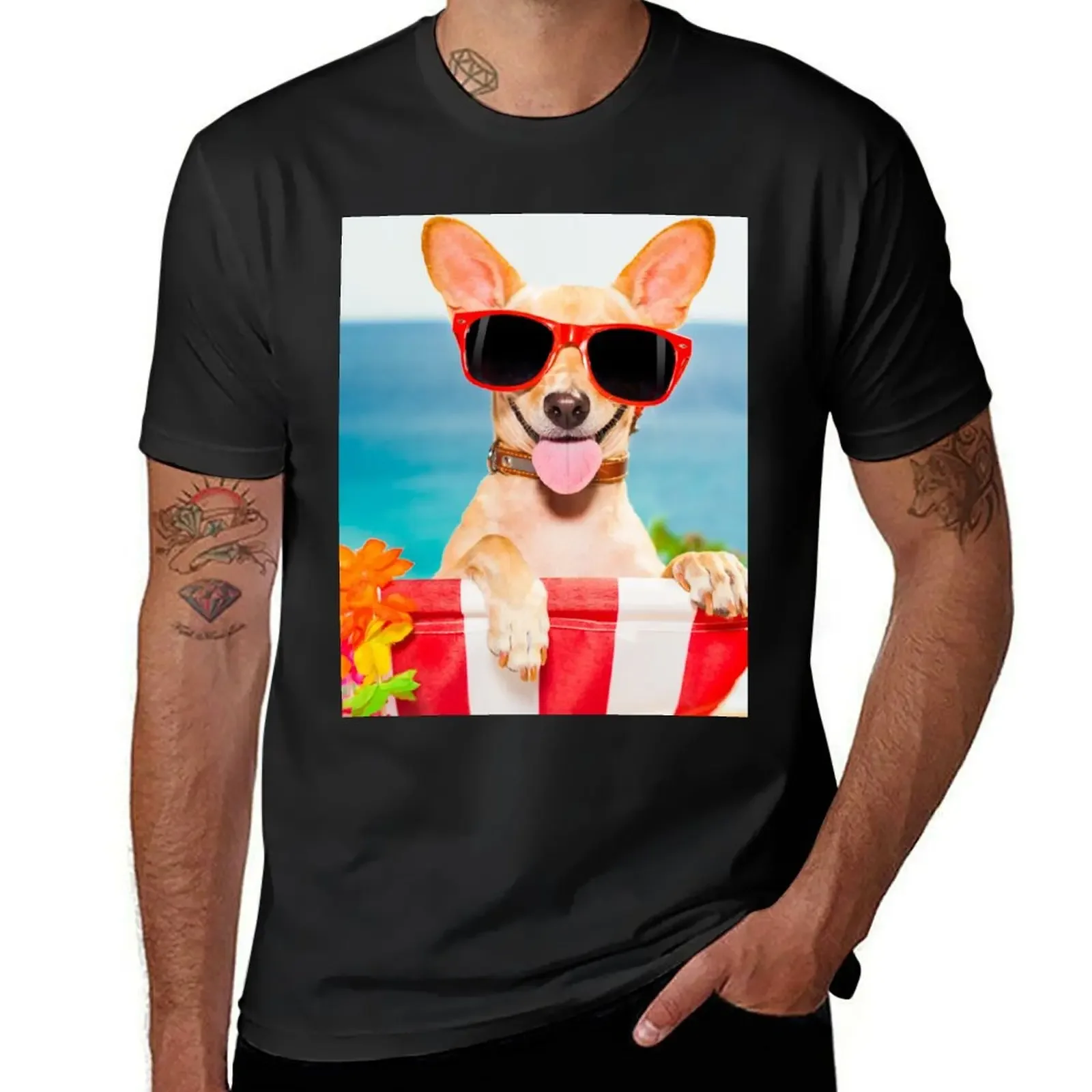 aesthetic clothes summer top mens t shirts pack My loyal dog on a summer walk on the beach T-Shirt manga vintage anime clothes