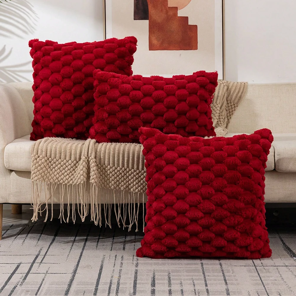 Red Pineapple Grid Turtle Pattern 3D Soft Plush Throw Pillowcase,Cushion Cover for Living Room Sofa Bedroom Home Room Decor 45CM