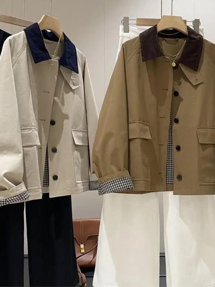 

Женская укороченная куртка в стиле барн, весна-осень 2026, новая популярная модель, маленький размер, ретро-рабочая одежда, топ с эффектом высокого качества