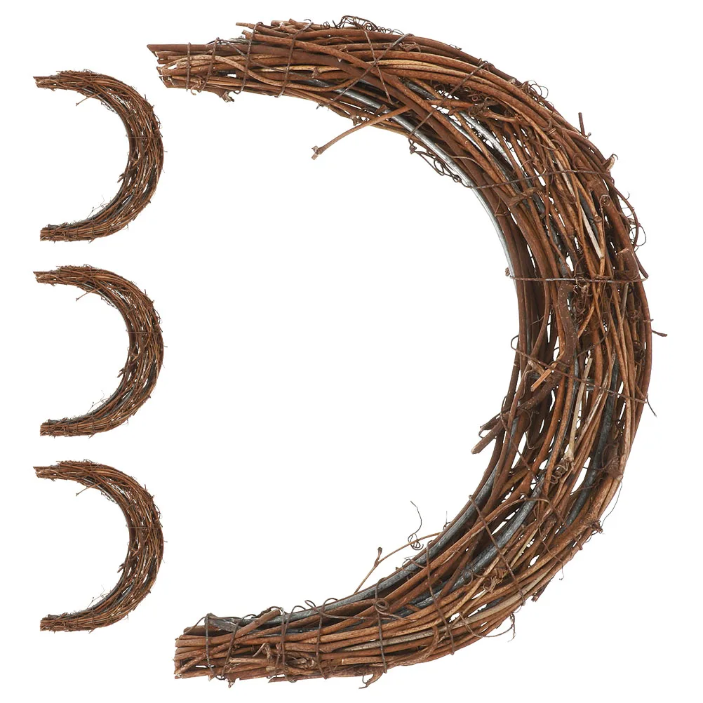 

4Pcs Moon Shape Rattan Wreath Natural Grapevine Rings for Front Door Wall Hanging Home Wedding Christmas Party Decor 25Cm