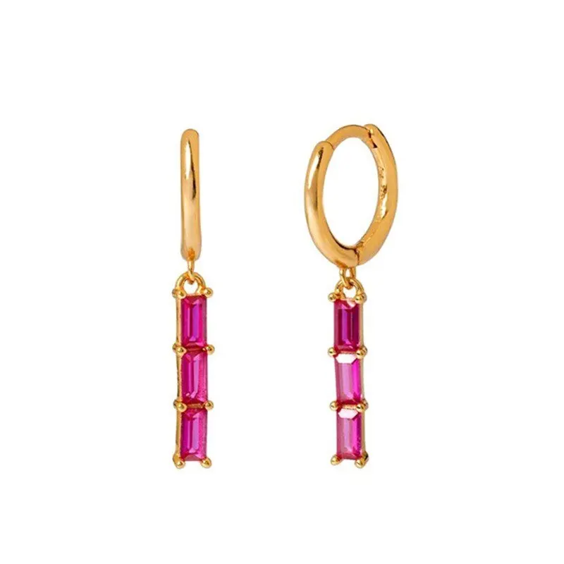 Women Multi Color CZ Drop Earrings Gold Plated Cute Girls Hoop Earrings Geometric Cubic Zirconia Earrings Jewelry Gift image 3