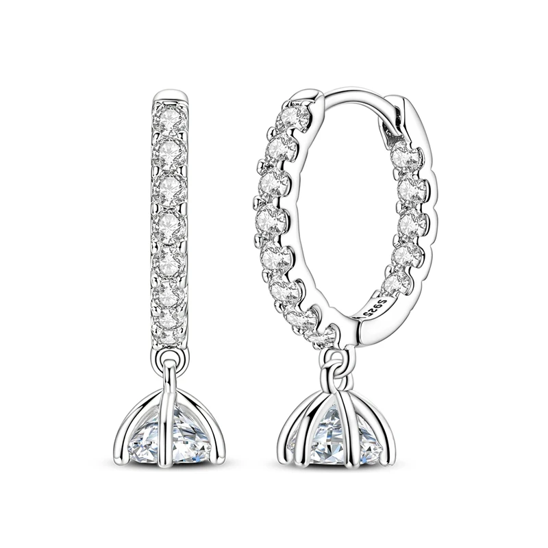 925 Sterling Silver Triangle Zircon Dangle Huggie Hoop Earrings Full Paved Crystal Drop Earrings Blessing Jewelry Gift For Women