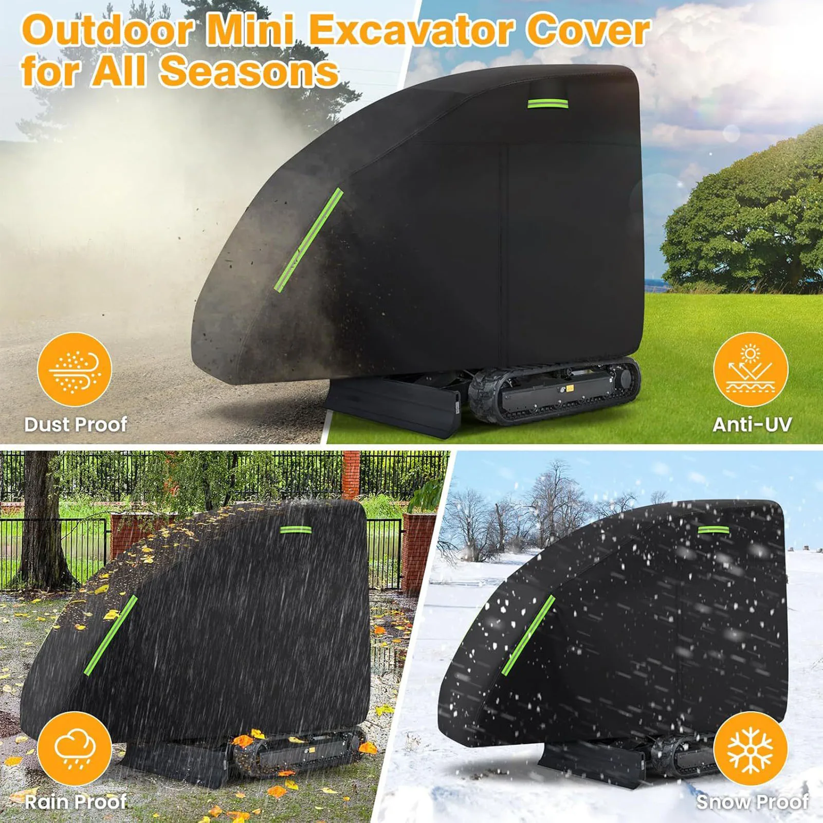 Mini Excavator Cover Fit for Bobcat E20 1760-3530lbs Water Proof 210D Oxford Fabric Zippered Exterior Accessories Black