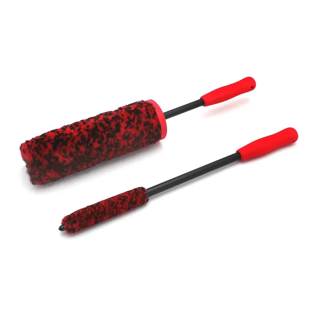 Red Brush Car Wheel Wash Tire Soft Bristle Tyre Rim Detail Cleaning Tool Set Motorcycle Parts